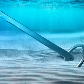The glass bead blasted AISI 316L anchor from WASI under water